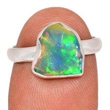 Natural Ethiopian Opal Polish Rough 925 Silver Ring Jewelry s.6.5 CR72551