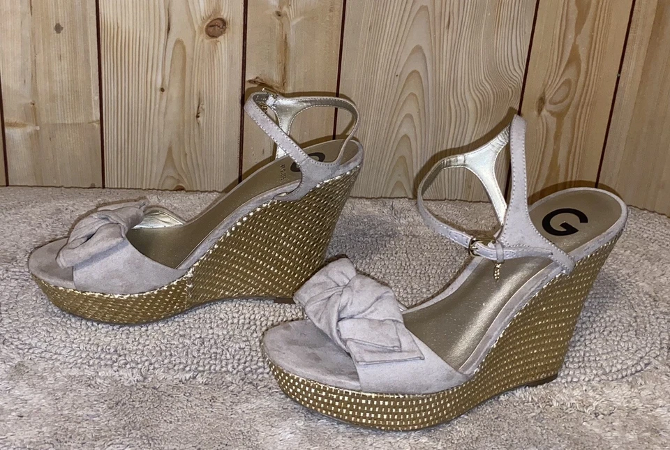 G By Guess Women Size 9M Taupe Gold 4" Wedge Heel Sandals Shoe - Image 3 of 4