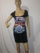 California Free Spirit Black Short Sleeve Graphic Tunic Mini Dress, Size Small