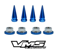 6 VMS RACING 14MM STRUT SPIKES + BLUE WASHERS & SILVER FLANGED NUTS FOR SUBARU
