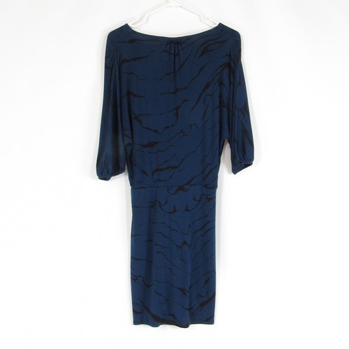 Dark blue black abstract 100% silk ULLA JOHNSON stretch blouson dress 6 - Picture 3 of 4