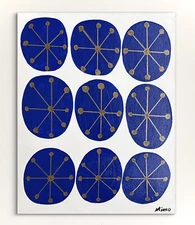 Original artwork painting on canvas mid century modern style blue white gold Art