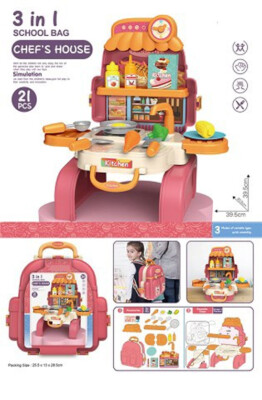 [3 IN 1] BOWA School Bag Chef's House Cooking Kitchen Food into Mini Stall Set P