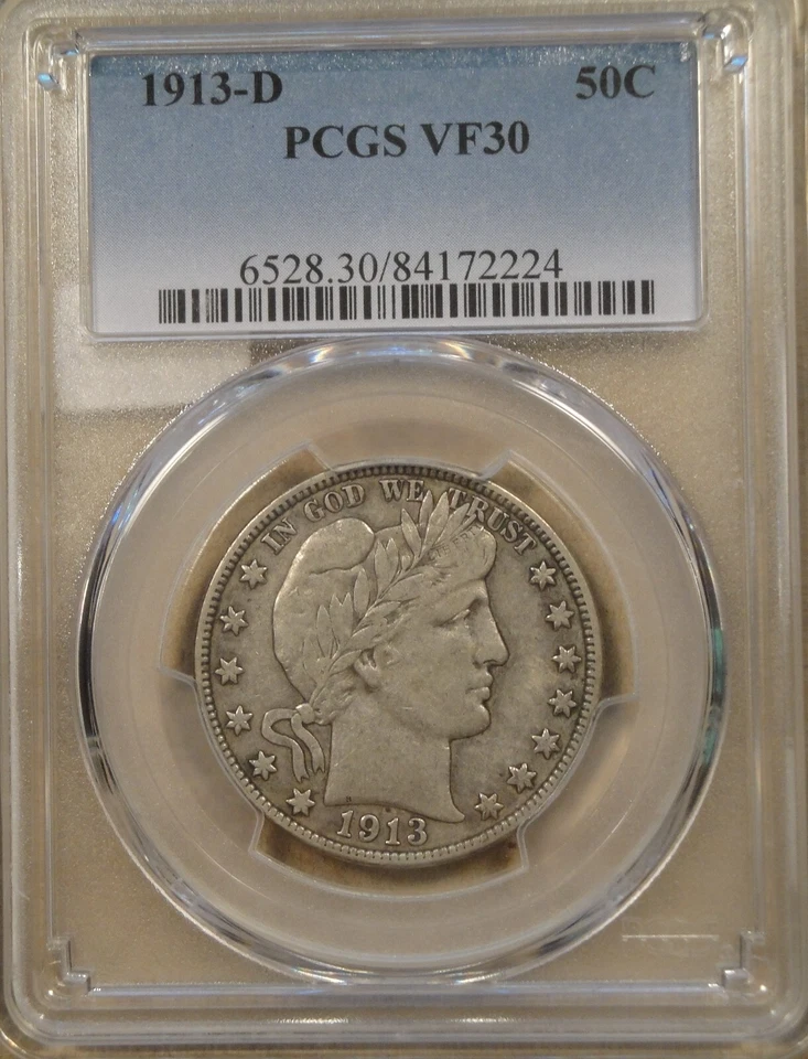 1913-D Barber Half Dollar 50c PCGS Certified VF30 - Image 3 of 4