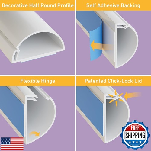 D-Line Cord Hider Wall Mounted TV, Cable Raceway, Desk Cable Management, Cord - Afbeelding 2 van 5