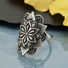 Sterling Silver Large Mandala Ring Size 5 - 9