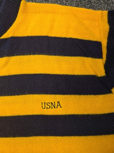 Vintage USNA Naval Academy Long Sleeve Striped Sweater Yellow & Navy Size L/XL - Picture 4 of 9