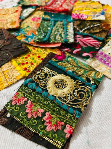 Vintage Embroidered Fabric Scraps Boho Cotton Scraps Junk Journal Charm pack - Picture 3 of 11