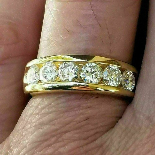 2 Karat Labor Created Diamant Herren Verlobungsband Ring 14K Gelb Vergoldet Silber - Bild 3 von 5