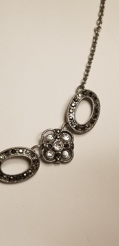 Vintage LIZ CLAIBORNE SILVER TONE MARCASITE NECKLACE 18” - Picture 3 of 4