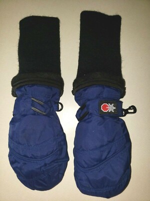 baby boys BLUE BLACK WINTER MITTENS size small knit cuffs ADJUSTABLE CUFFS @@