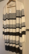 NWT Ann Taylor Loft Sweater Women Long Open Front Stripe White Gray Small 64