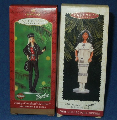 2 Barbie Collectors series Hallmark Ornaments Nativ American + Harley Davidson - Picture 8 of 10