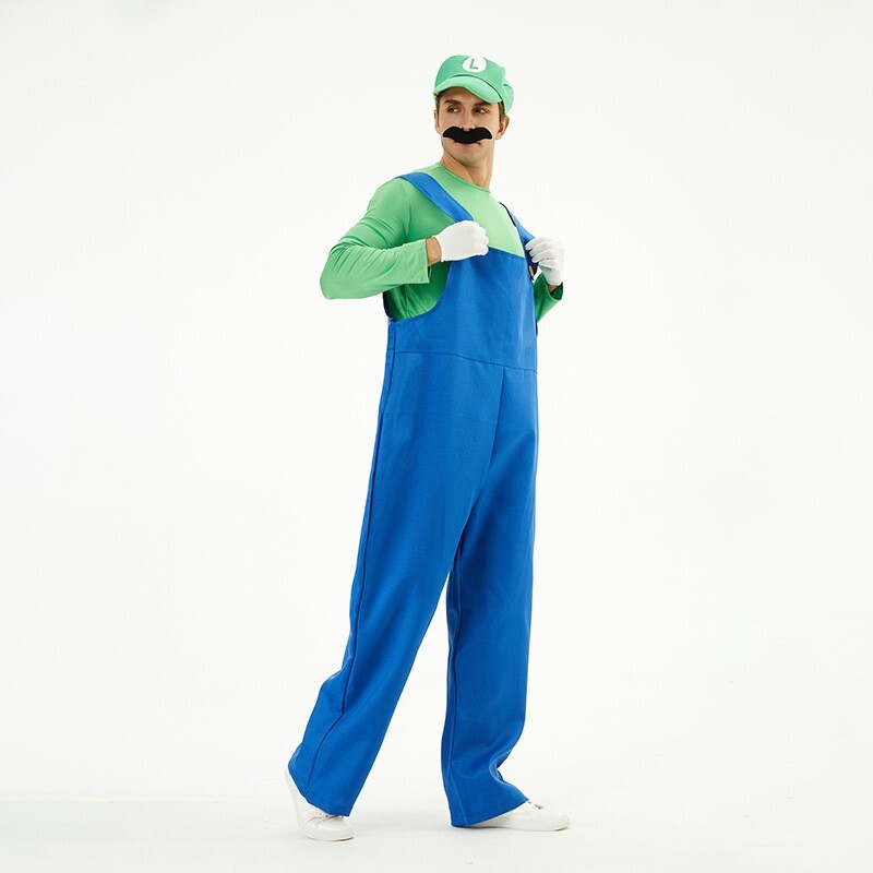 Adult Kids Mario and Luigi Halloween Costume Plumber Bro Women Biqi