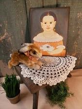OLD COLONIAL VICTORIAN PRIMITIVE VINTAGE STYLE GIRL PORTRAIT RABBIT BUNNY SIGN