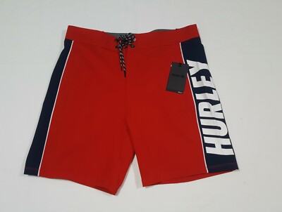Hurley Men 18'' Phantom Fastlane Red Navy White Boardshorts CJ5101 657  SZ 30