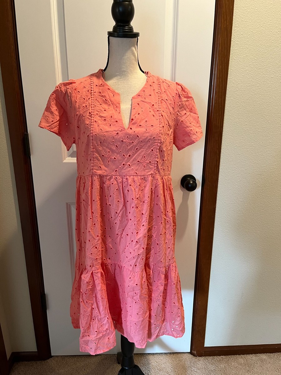 knox rose pink dress Womens Short Sleeve Spring Embroidered Blush S Retail $30 stretchy fabric for a breathable fit Knox Rose Womans Medium Coral