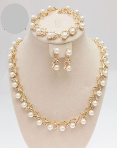 Gold Siver Plated Women Necklace Pearl Copy Earrings Bracelets Necklaces 1set