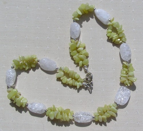 SALE Lemon Jade & Crackled Clear Quartz Gemstone Beaded Necklace "Lemon Spirit " - Picture 2 of 7