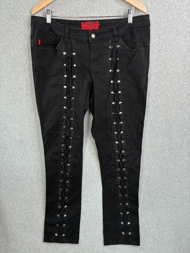 Tripp NYC Pants Women 18 Black Lace Up Leg Ties Goth Jeans Streetwear Grunge Y2K - Picture 2 of 13
