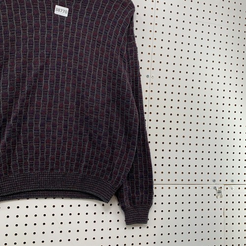 VTG Jantzen 3D Knit Sweater Mens Large Purple Striped Grandpa Pullover 22x26.5 - Picture 4 of 17