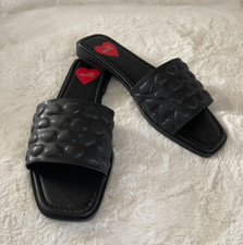 Love Moschino 3D Heart Slide Sandals Embossed Black Size: 39
