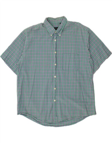 IZOD Mens Short Sleeve Shirt XL Green Check Cotton CJ11