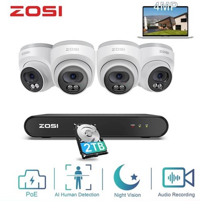 ZOSI 4MP PoE Überwachungskamera Set Außen 8CH NVR 30M IR Nachtsicht 2TB H265+