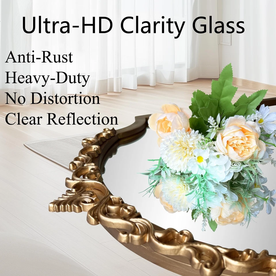 Espejo Arqueado Dorado, Espejo Decorativo Tradicional Vintage 36"x24", Barra Ornamentada... Foto 4 de 4