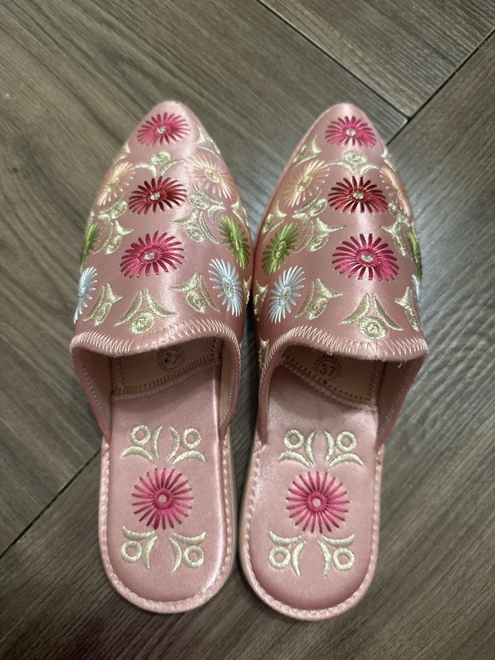 Marroquí Babouche Bordado Mules Marroquí Zapatillas Mujer Slip Ons Foto 3 de 4