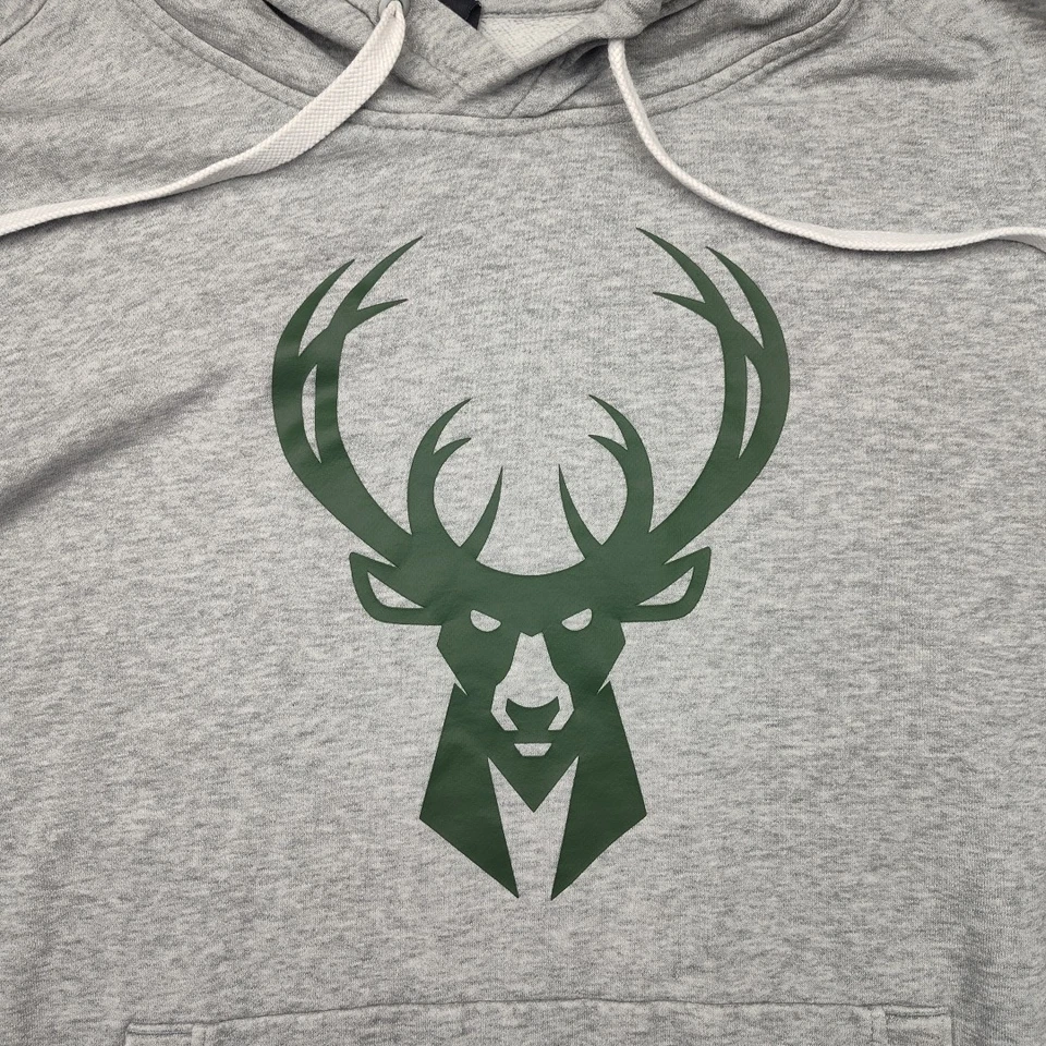 Adidas Milwaukee Bucks Mens Medium Gray Basketball Fleece Pullover Sweatshirt - Image 2 of 4