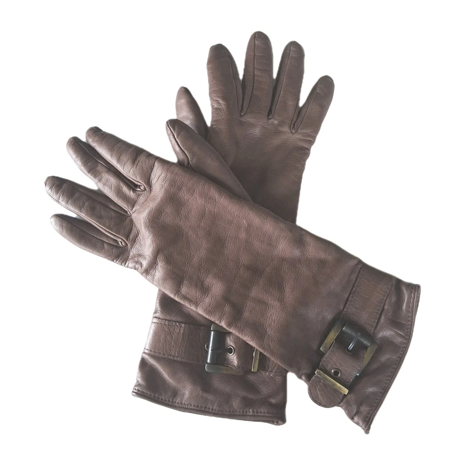 Vtg SIM Italian Lambskin Leather Gloves Womens Sz 8, Brown, 100% Cashmere Lining
