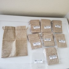 8 Pack Burlap Drawstring Gift Bags 15x20cm Natural Tan Jute Favor Pouches