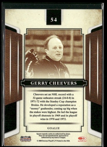 2008-09 Sports Legends Gerry Cheevers Auto Boston Bruins #54 - Picture 2 of 2
