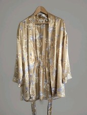 Vintage Victoria's Secret Kimono Robe Satin Gold Rose Build In Belt One Size