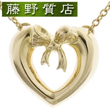 TIFFANY & Co. Heart Ribbon Necklace Pendant K18 YG Yellow Gold