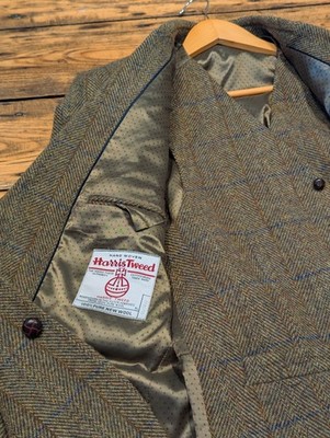 Green HARRIS TWEED Mens (40S) 2 Piece Jacket + Waistcoat Check Herringbone Suit