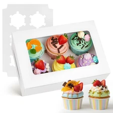 VGOODALL 6PCS White Cupcake Boxes, 6 Count Cupcake Containers with Window Hol...