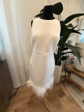 Eliza J Feather Hem Scuba Sheath Dress in Ivory - NWT Size 14