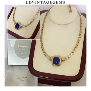 Collana vintage gioielli CHRISTIAN DIOR placcato oro catena serpente lapislazzuli blu