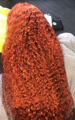 Amelia Ingwer Orange Lockig Lace Front Europäische 100% Echthaar Perücke 24 Zoll