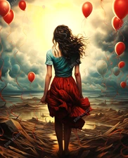 8x10 Photo Art Print - Brunette Woman with Balloons Picture Artwork Decor