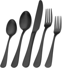 Matte Black Silverware Set, Satin Finish 20-Piece Stainless Steel Flatware Set,K