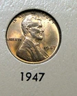 1947 Lincoln Cent - Mostly Red Lustrous Unc / Uncirculated  (AO1)
