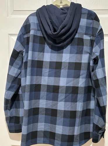 LL Bean Katahdin Iron Works Shacket Plaid Cappuccio Bottoni Uomo XL Tasche - Foto 2 di 7