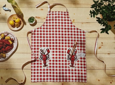 Cute Red Checkered Pattern Kitchen Apron with Two Lobsters NIP