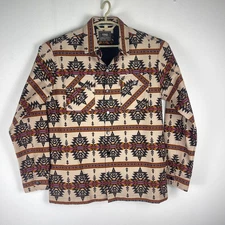 Nomad Jacket Mens Large Brown Twill Aztec Southwestern Graphic Shacket Lebowski