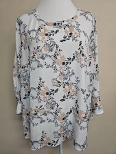 LIZ CLAIBORNE Women's Blouse Top 3/4 Sleeve Round Neck Floral Print.Size XL