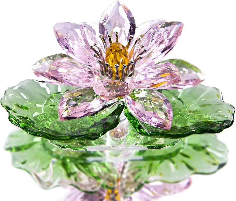 Flor de loto de cristal rosa en caja de regalo - Un impresionante amuleto de la suerte para la decoración del hogar Foto 3 de 4