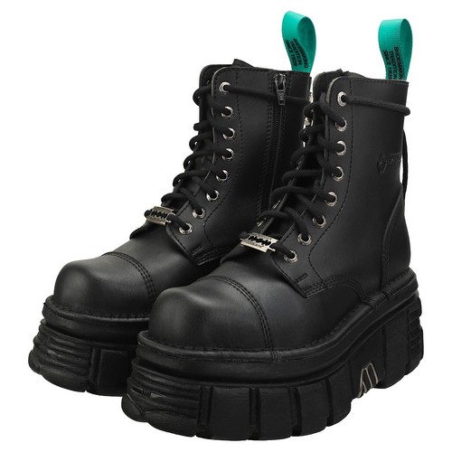 New Rock Combat Vegan Unisex Platform Boots in Black - Picture 8 of 8